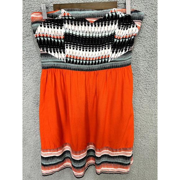 Vtg Y2K Mini Dress Silence‎ & Noise Womens Large Aztec Strapless Geometric Boho - Picture 1 of 7